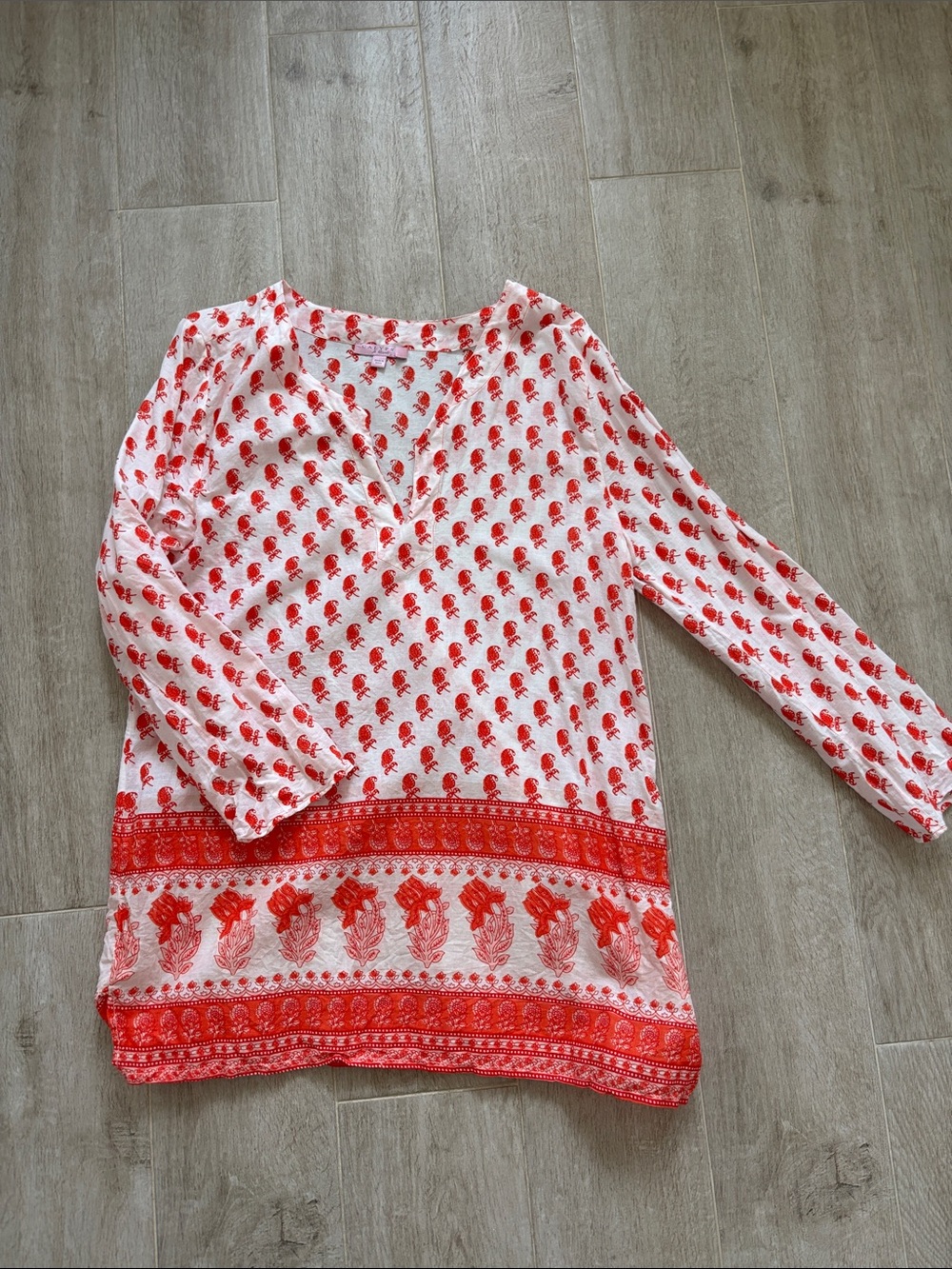 Calypso St. Barth Red and White Printed V-Neck Tunic